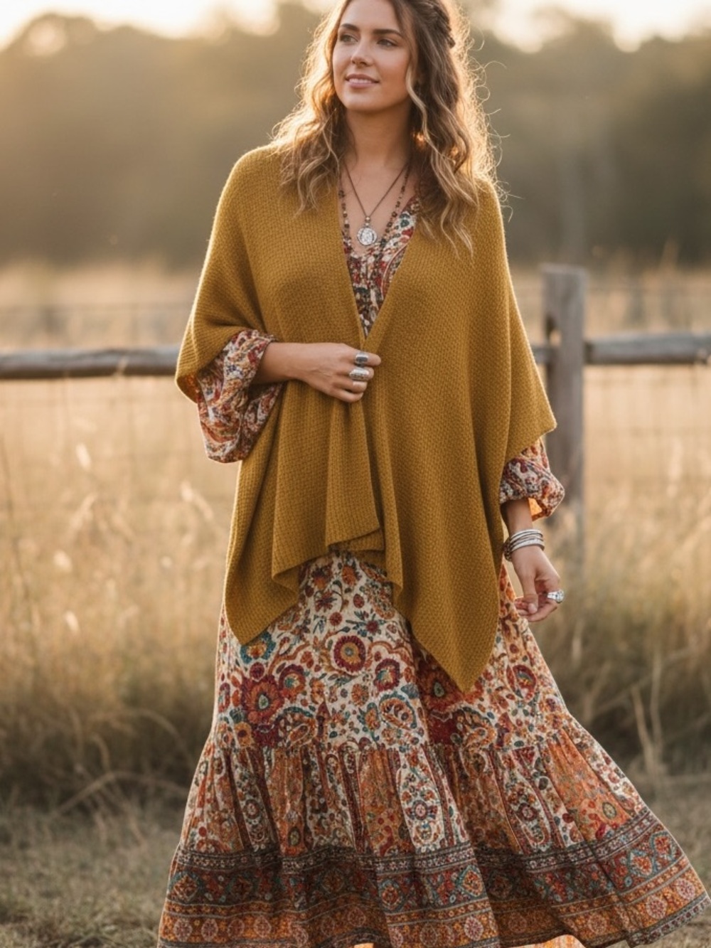 Akemi+kin mustard yellow poncho cardigan oversized relaxed fit boho